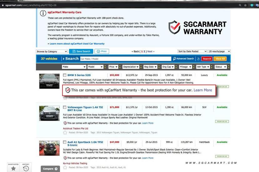 Buying a used car? Make sure it's covered under sgCarMart Warranty