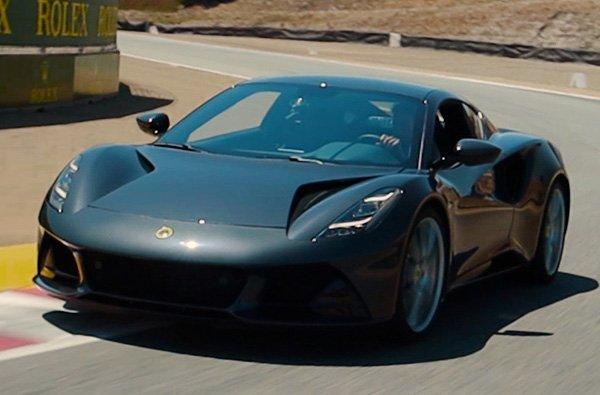 Jenson Button takes the Lotus Emira out at Laguna Seca circuit