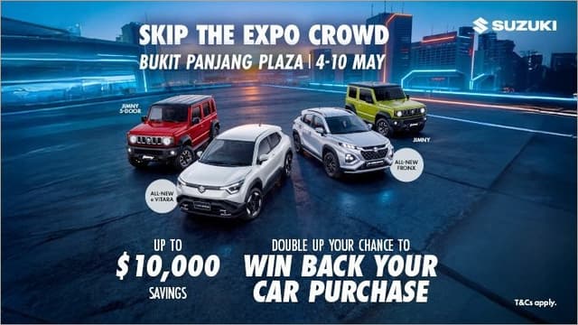 Skip the EXPO crowd for sweeter Suzuki deals at Bukit Panjang Plaza & Suzuki showroom. 4-10 May. T&Cs apply.